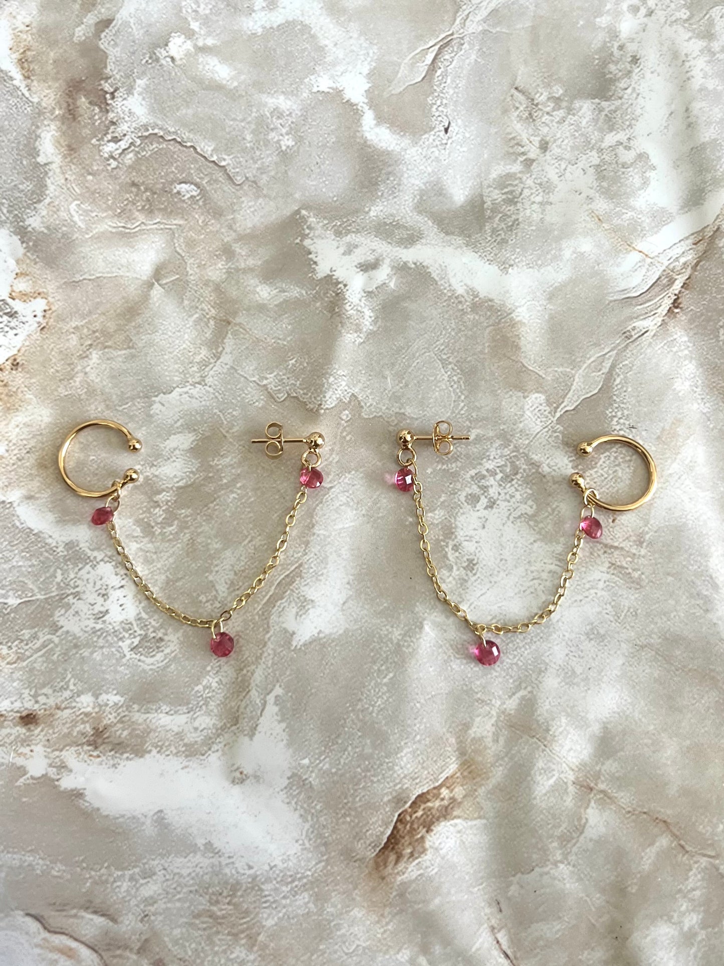 Pink Crystals Cuff Earrings