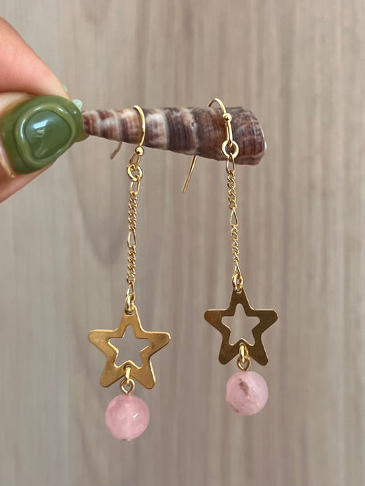 Cuarzo Rosa Star Earrings
