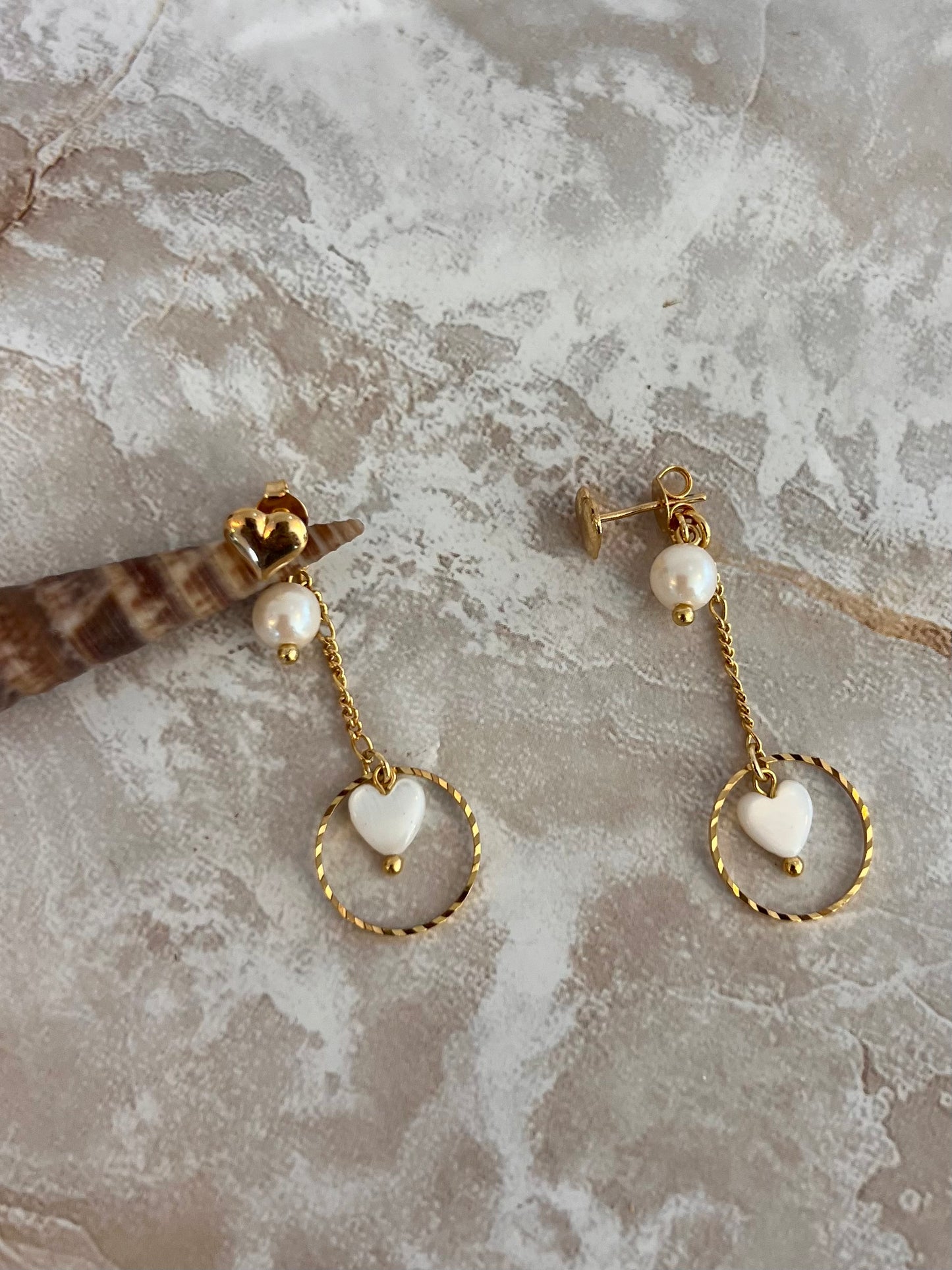 Dangle Nacar Heart Earrings