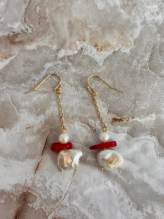 Red Coral Pearl Earrings