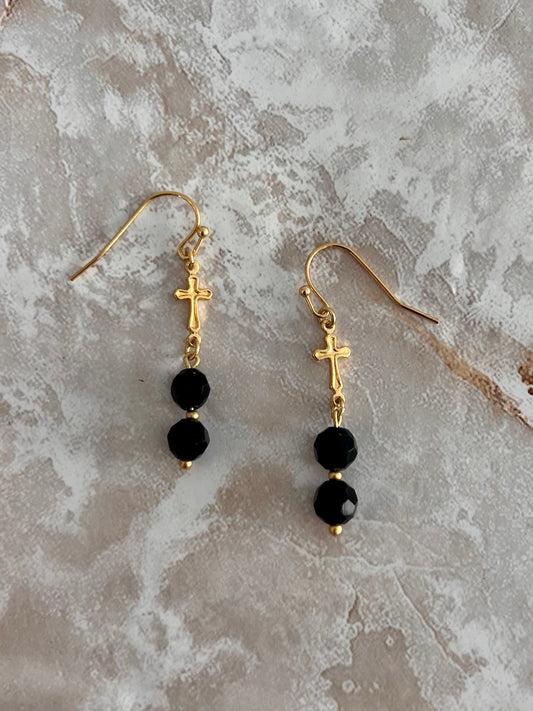 Cross Black Earrings