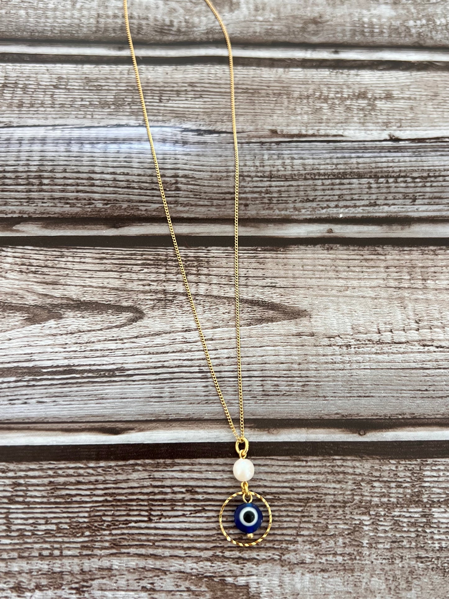 Blue Evil Eye Pearl Necklace