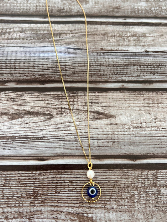 Blue Evil Eye Pearl Necklace