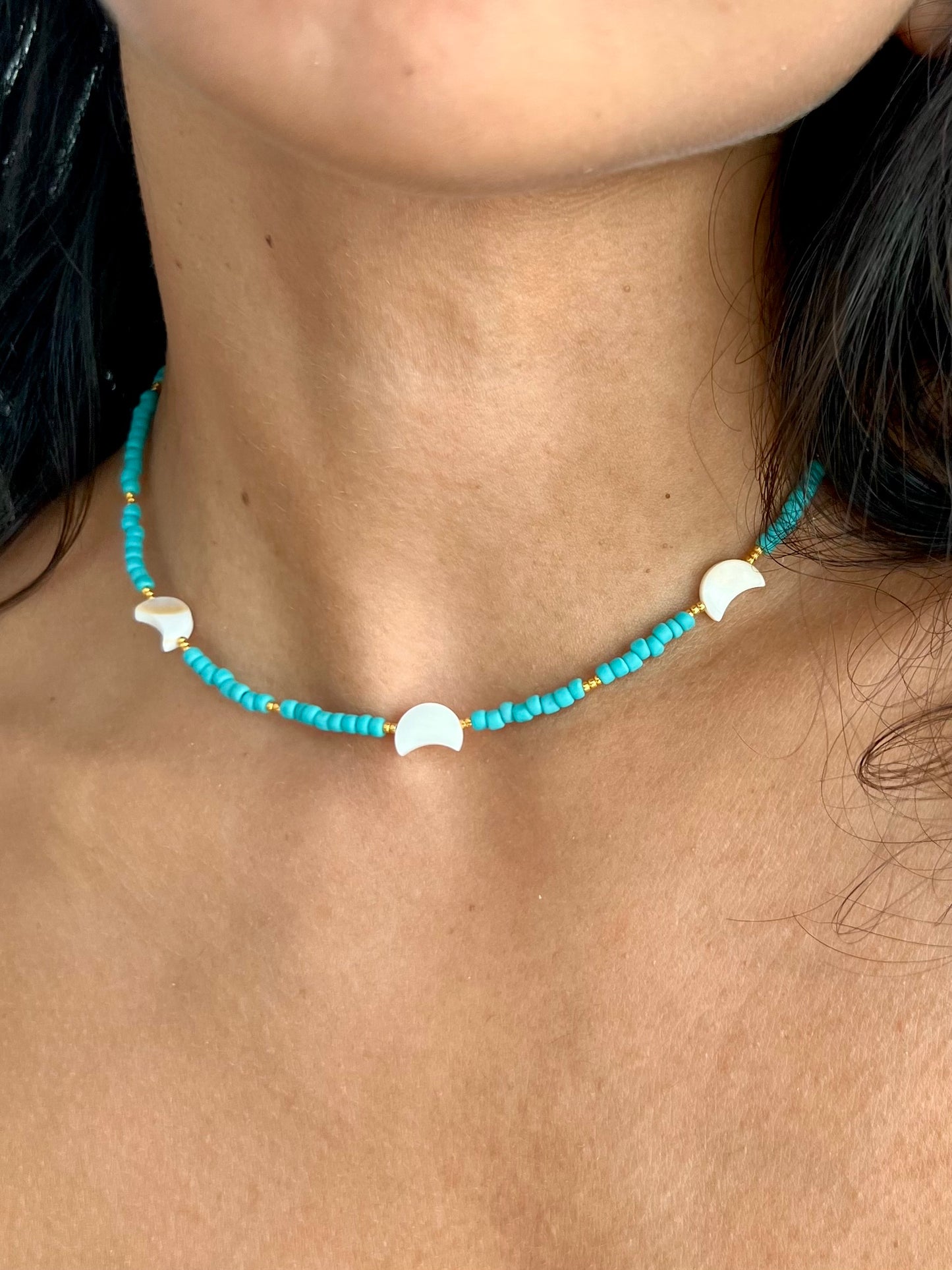 Nacar Moon Blue Necklace