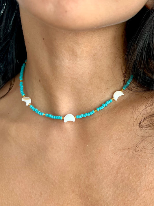 Nacar Moon Blue Necklace
