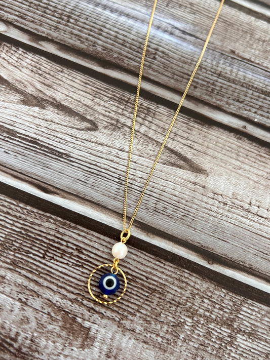 Blue Evil Eye Pearl Necklace