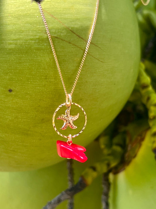 Red Coral Starfish Necklace