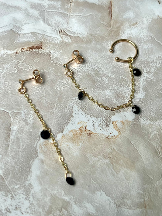 Black Crystals Cuff Earrings