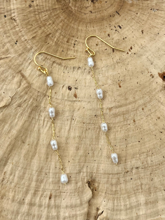 Long Pearls Chain Earrings