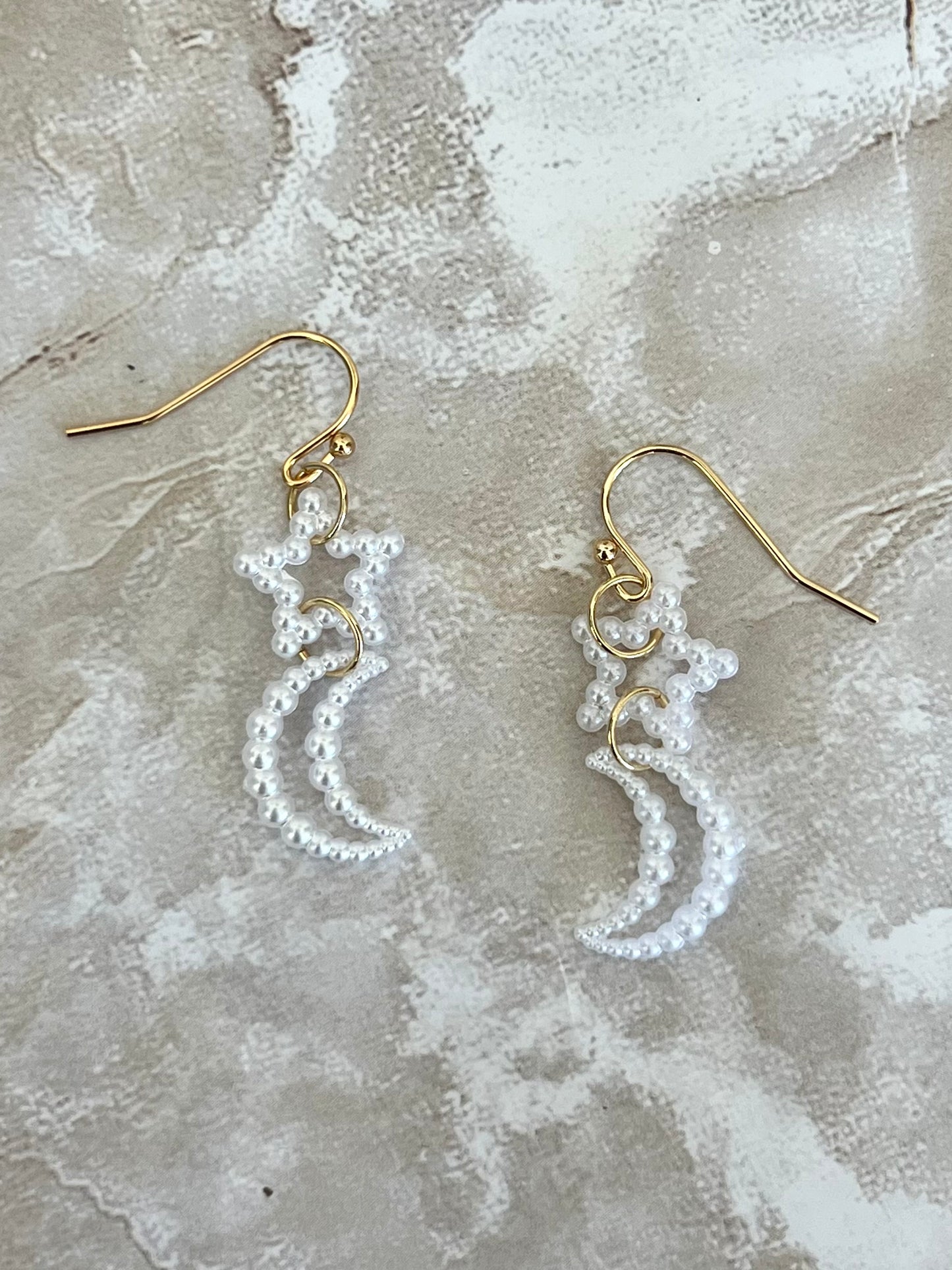 Pearl Moon Star Earrings