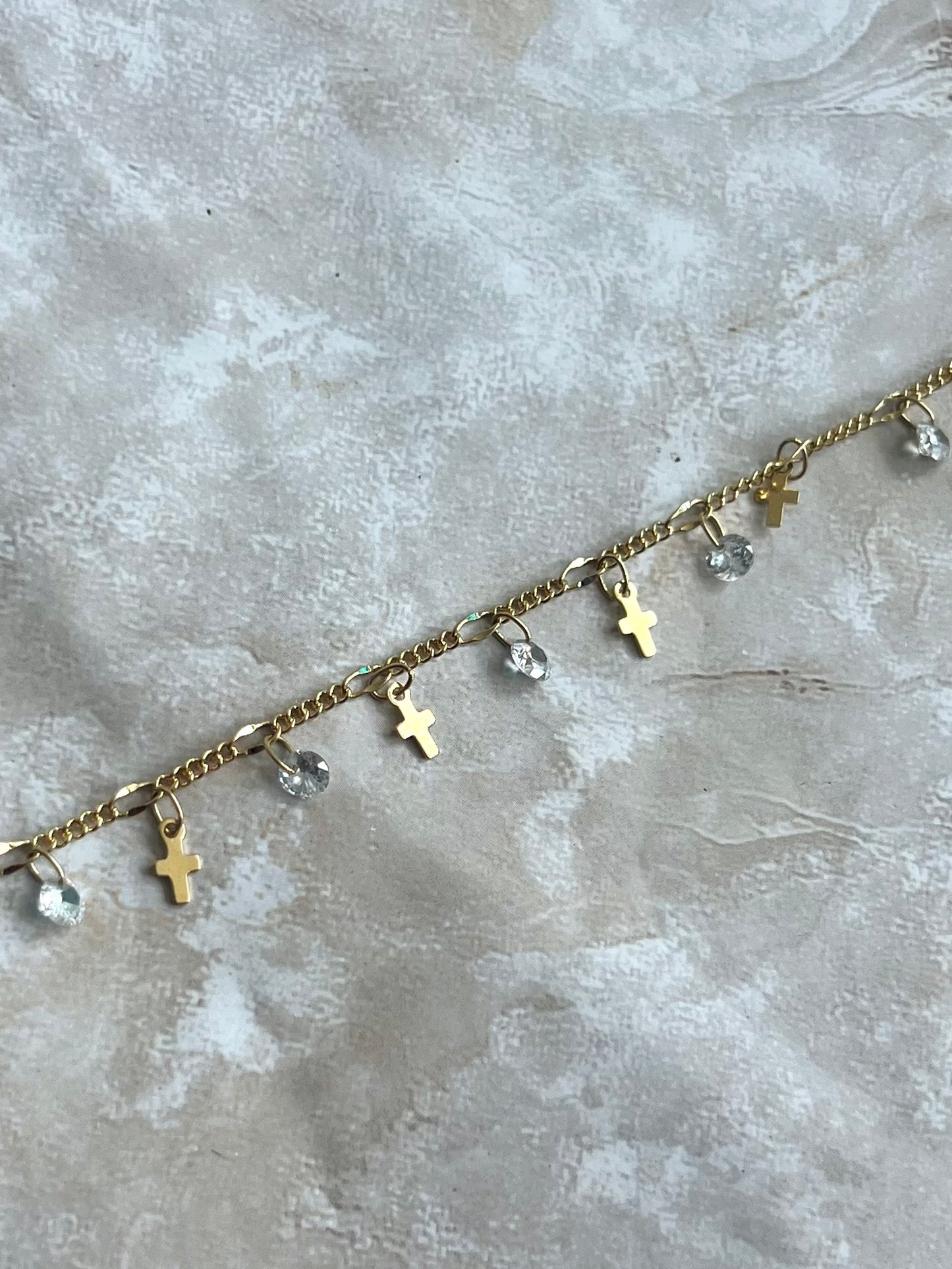 Cross & Crystal Anklet