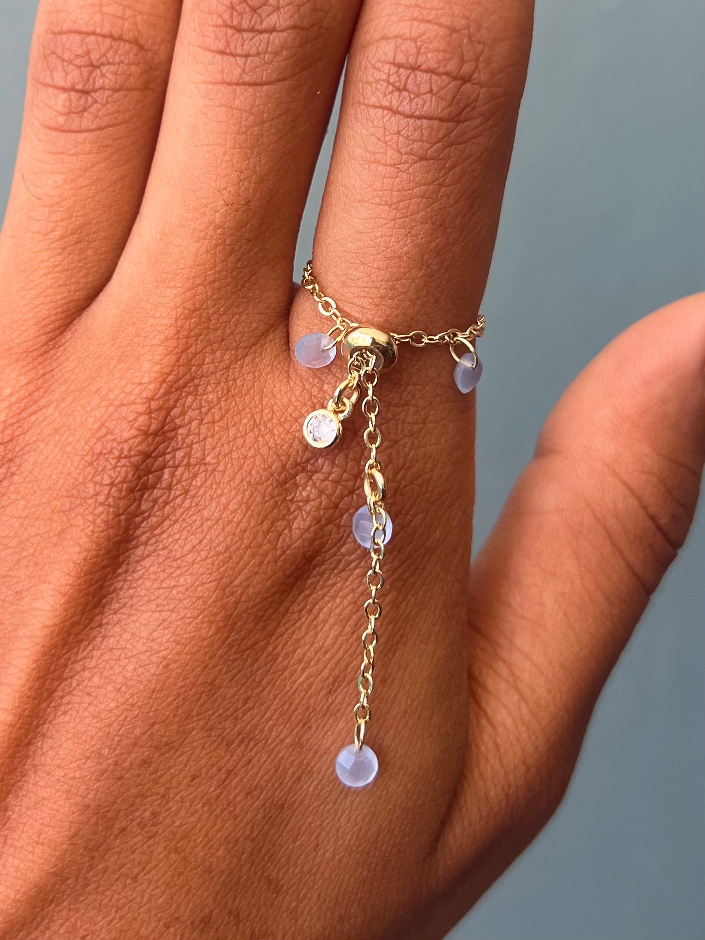 Light Blue Crystals Chain Ring