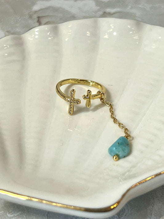 Larimar Chain Cross Ring