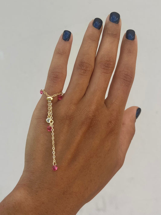 Pink Crystals Chain Ring