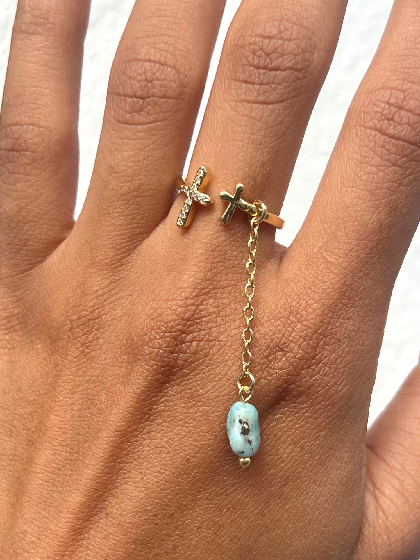 Larimar Chain Cross Ring