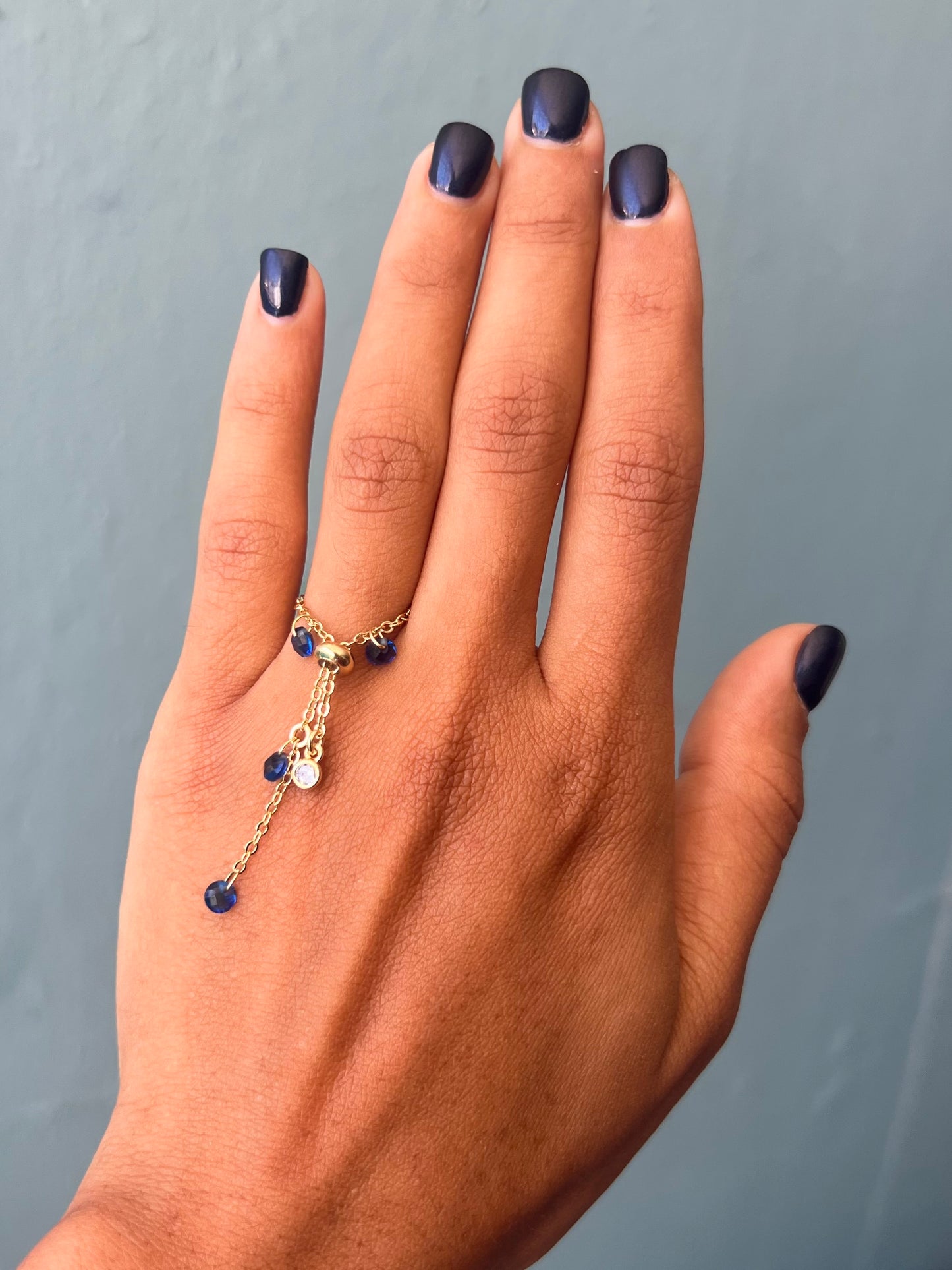 Dark Blue Crystals Chain Ring