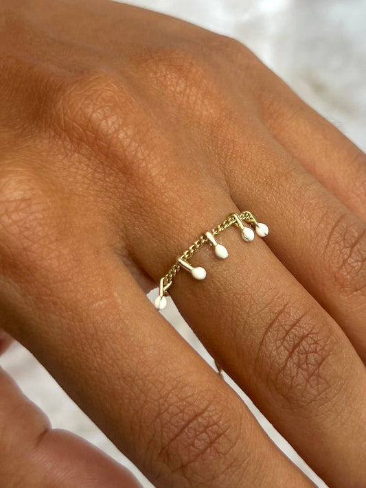 White Teardrops Adjustable Ring