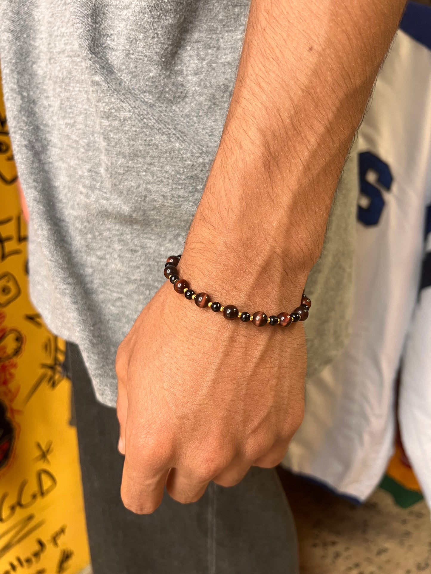 Onyx Red Tiger Eye Elastic Bracelet