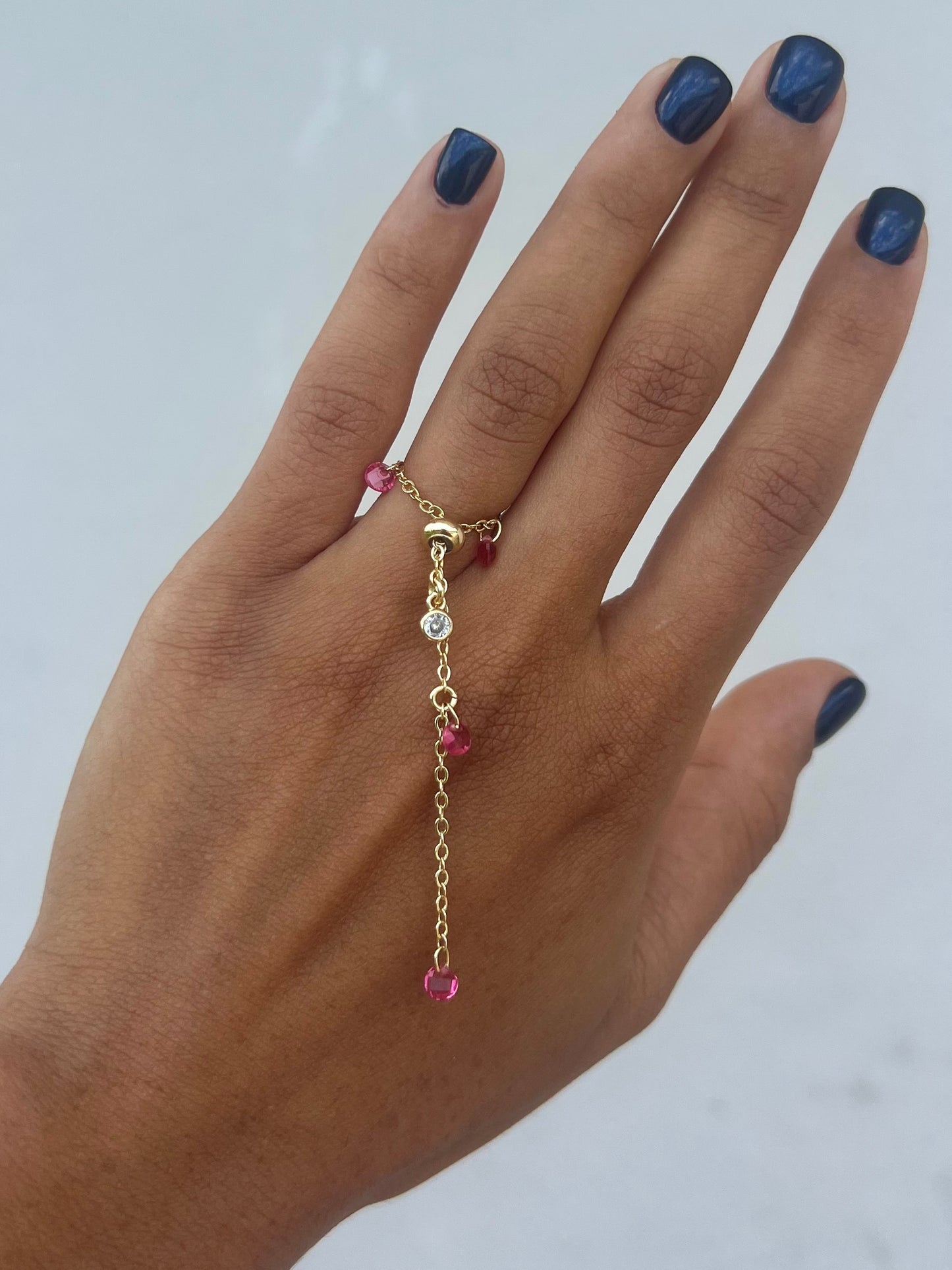 Pink Crystals Chain Ring