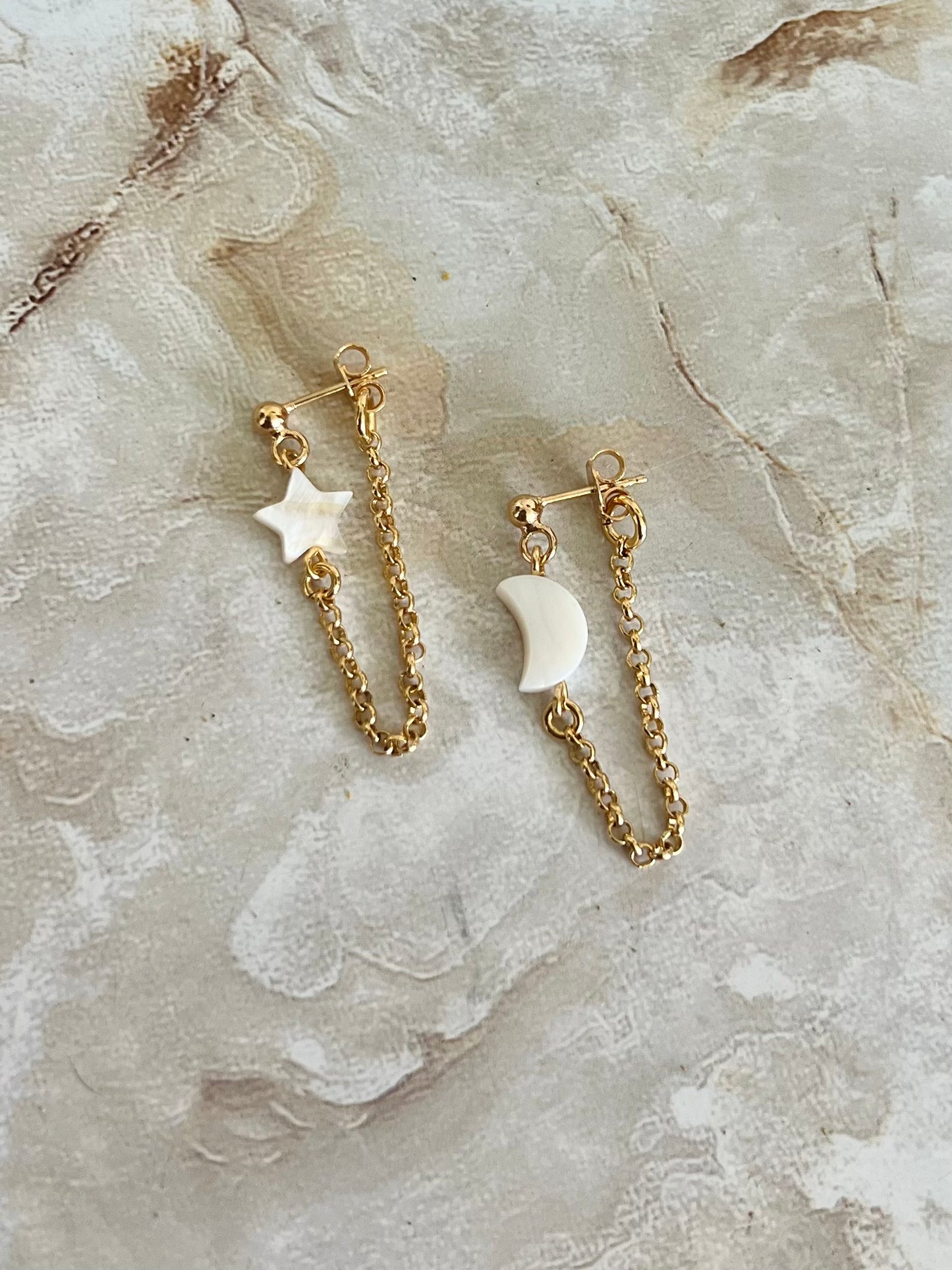 Nacar Moon Star Earrings