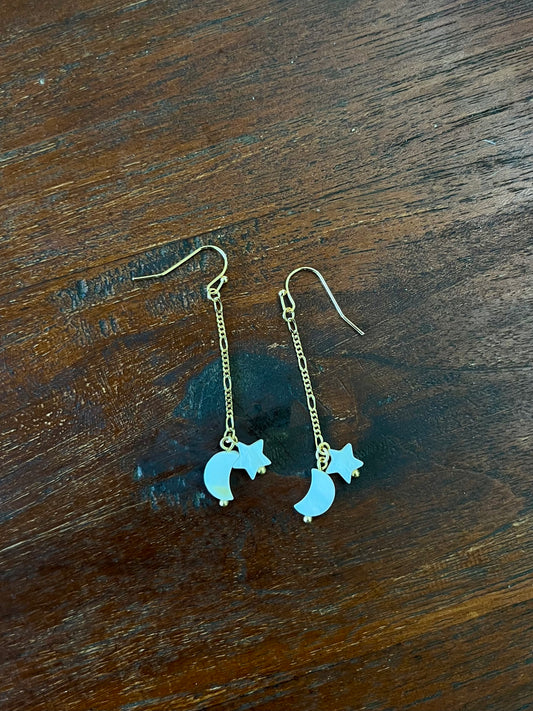 Dangle Nacar Moon Star Earrings