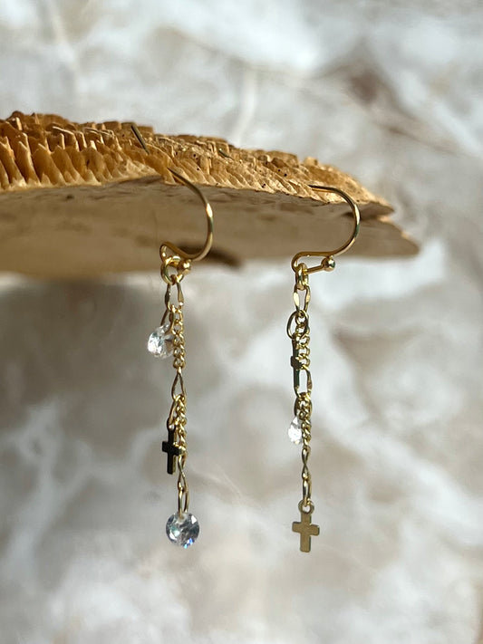 Cross & Crystal Earrings