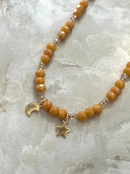 Moon & Star Mustard Necklace