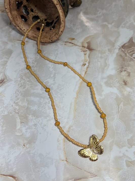 Golden Butterfly Peach Necklace