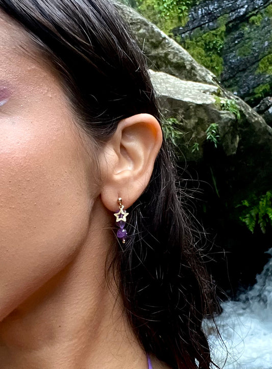 Moonstar Amethyst Cuff Earrings