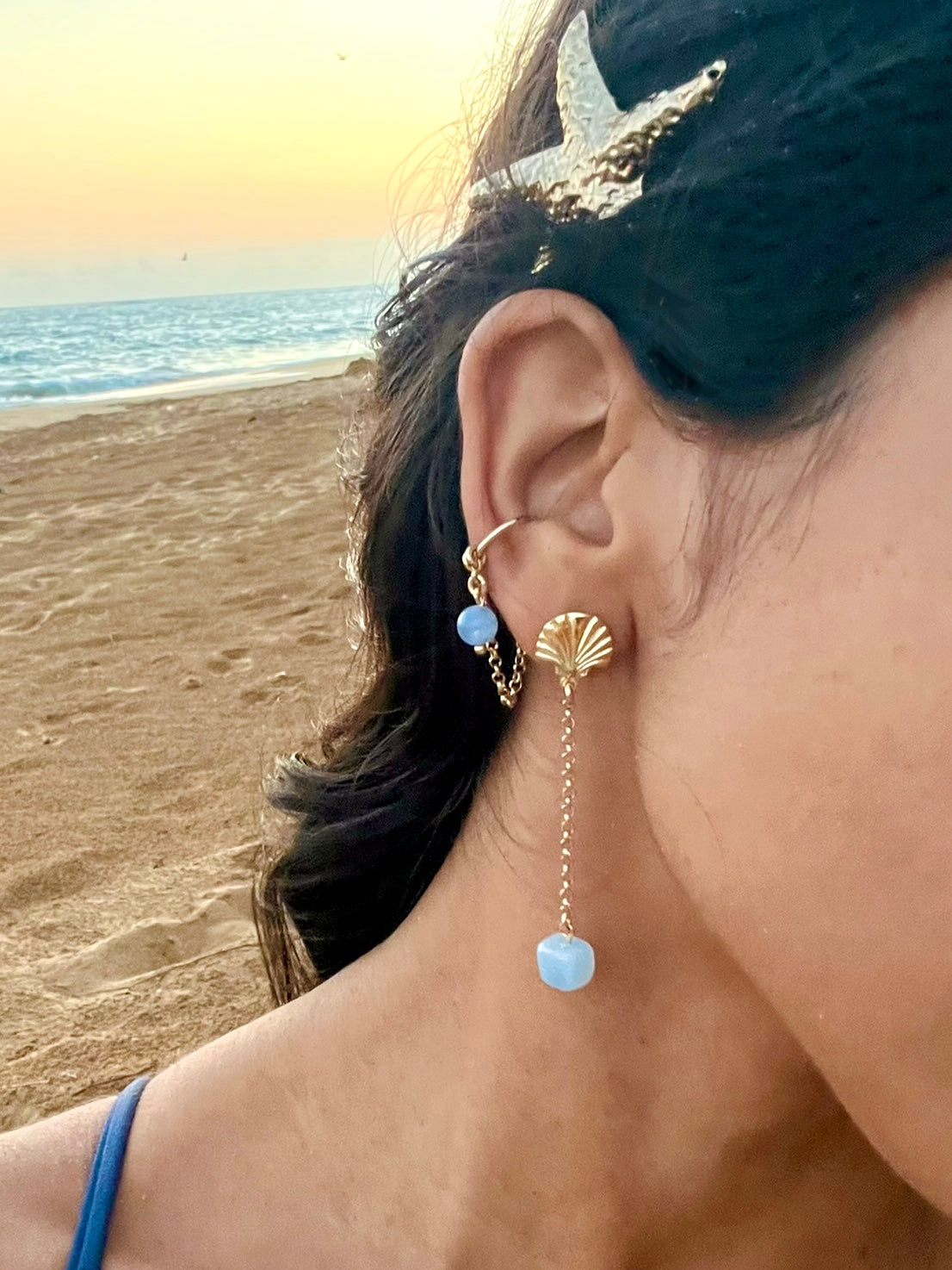 Aquamarine Seashell Earrings