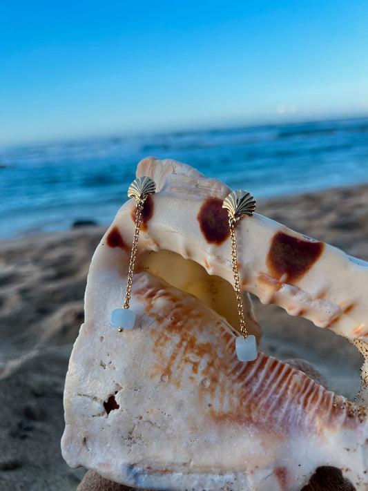 Aquamarine Seashell Earrings