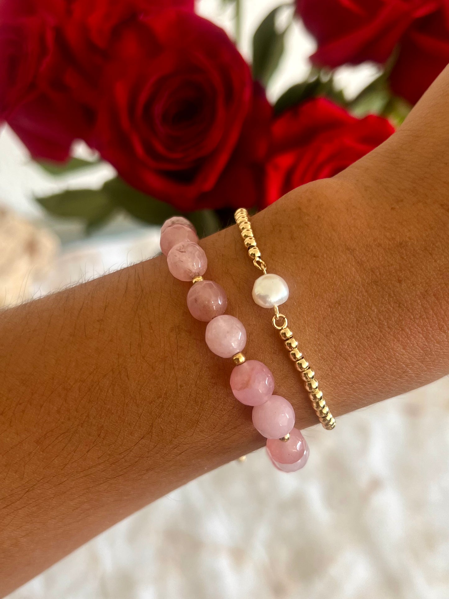 Rose Quartz Golden Bracelet